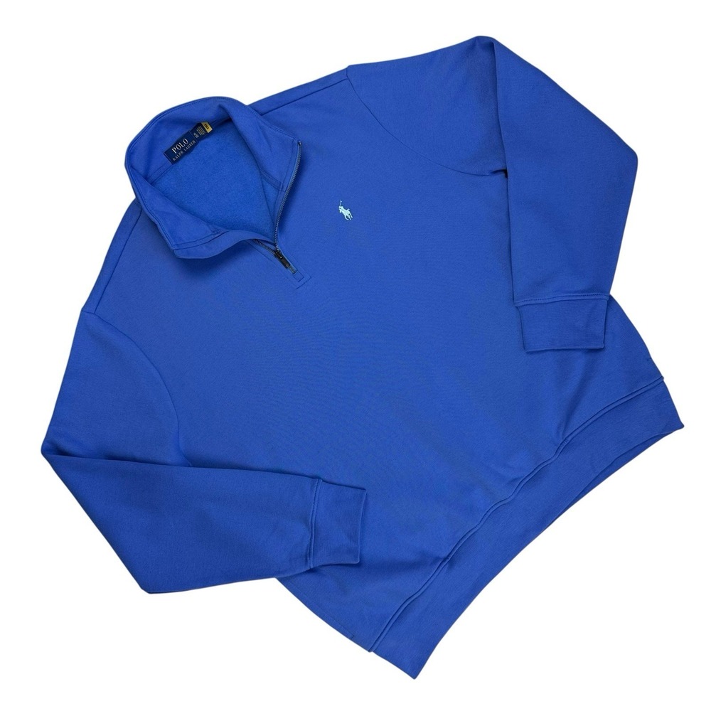 Polo Ralph Lauren 1/4‎ Zip Fleece Sweatshirt Pullover Jumper Men XL Blue Pockets